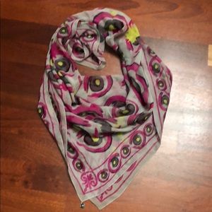 Square scarf with evil eye pendants on each corner